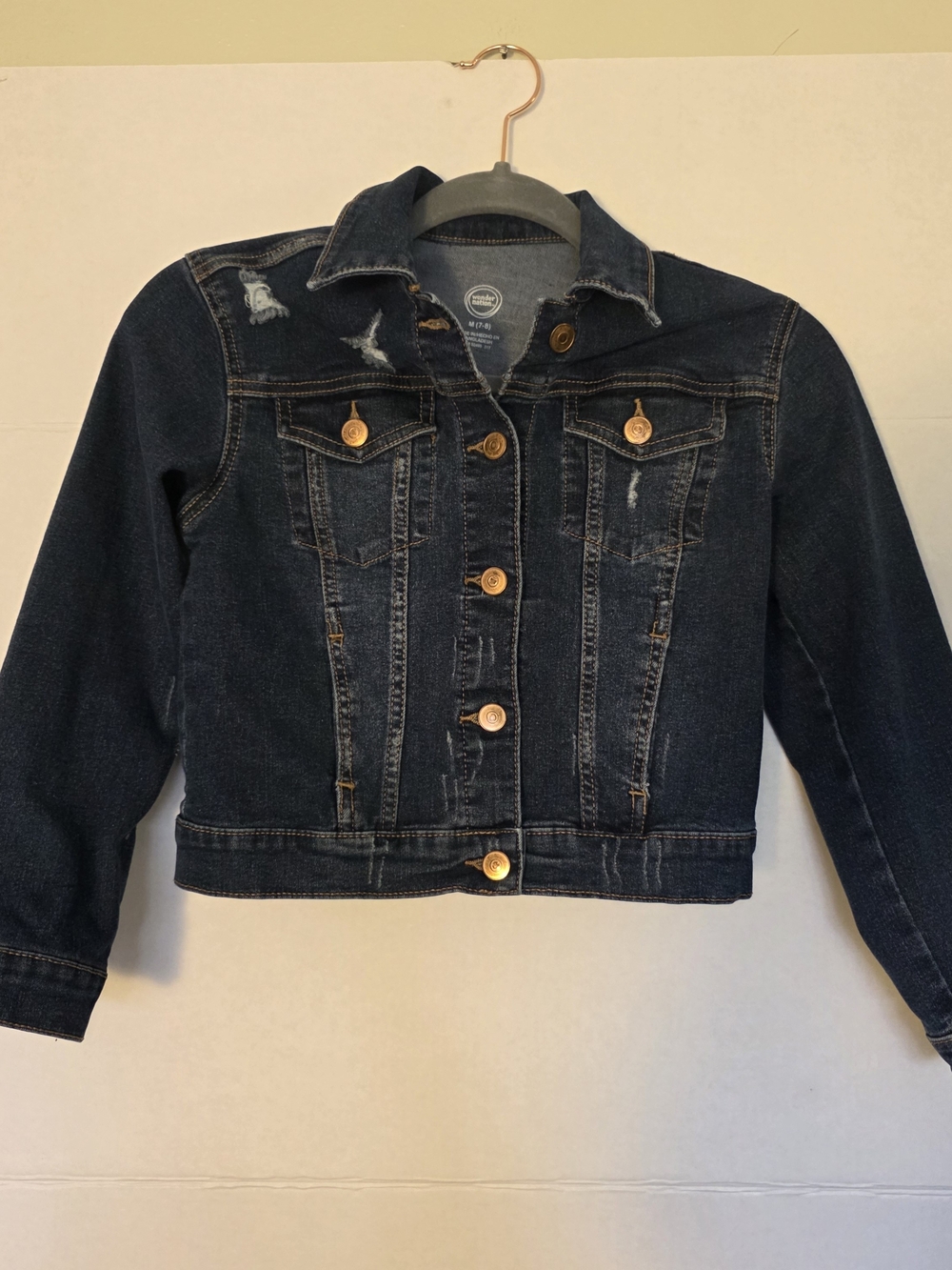 Wonder nation Girl's Dark Wash Distressed Denim Jacket Size M 7/8